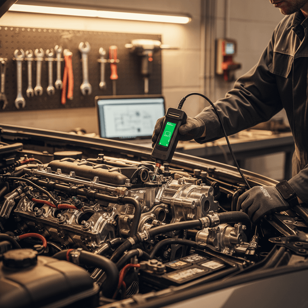 Mechanic working on a car engine